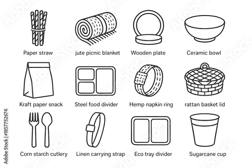 Eco ceramic rattan bowl vector picnic starch paper icon divider strap