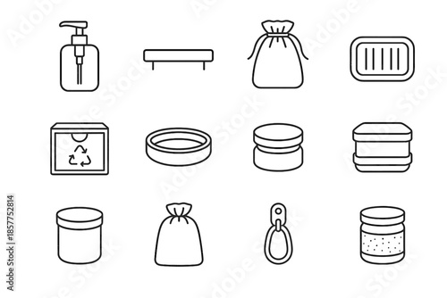 Minimalist clay icons fiber rope bag eco plant icon vector bin cloth