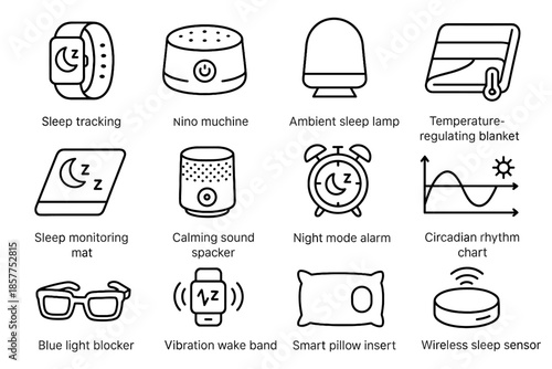 Tracking blue sleep pillow icon gear smart noise machine glasses vector ambient