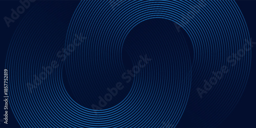 Blue abstract background with glowing circles. Swirl circular lines pattern. Geometric spiral. Twirl element. Modern graphic desi