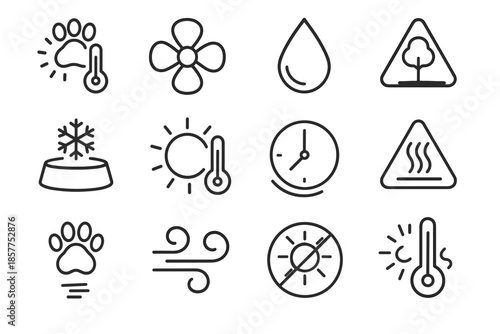 Pet icons alert drop temperature paw icon cooling vector heat asphalt bowl
