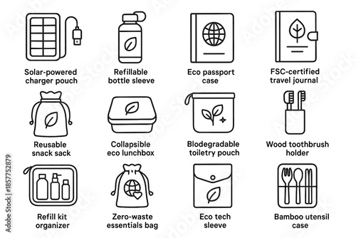 Eco sleeve holder bag gear snack sack icon bottle lunchbox vector travel