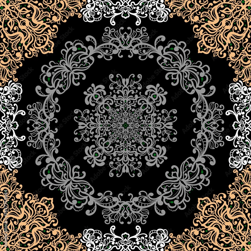 Fototapeta premium Abstract background with floral pattern, scarf design with abstract floral pattern