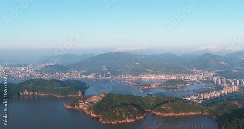 Ningbo Xiangshan Harbor Aerial Sunrise with Fishing Ships