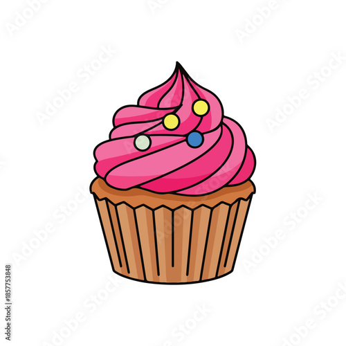 pink cupcake with sprinkles chocolate muffin sweet dessert.