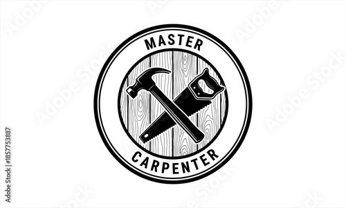 Master Carpenter Logo with Hammer and Saw.