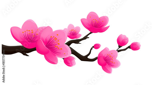 Pink cherry blossom flower branch delicate petals spring bloom nature beauty floral illustration vibrant color botanical art romantic mood isolated on transparency background