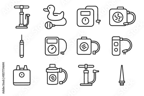 Nozzle compressor inflatable balloon vector icons pump air usb rechargeable inflator icon