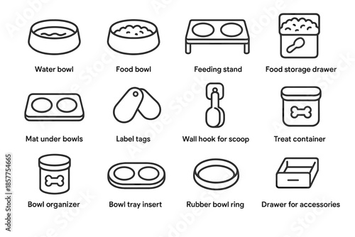 Stand bowl station pet treat rack tray icon container icons tags vector