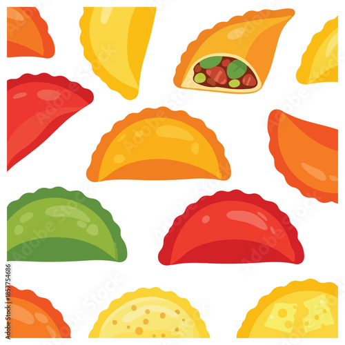 Colorful Empanadas Set Latin American Cuisine.