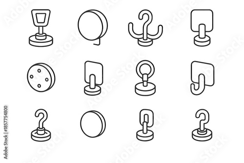 Metallic ring clamp panel hook wall magnet utility vector base icon compact