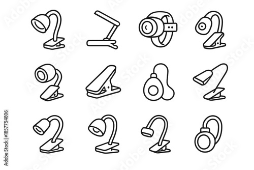 Light clip vector neck foldable flat size unit pocket beam icon spotlight