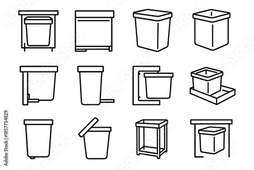 Rail cabinet rubber vector tray hidden panel detail track bin icon waste