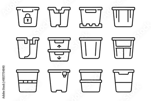 Icons storage stability vector unit interconnectable bin grid tabs arrows lock attachment