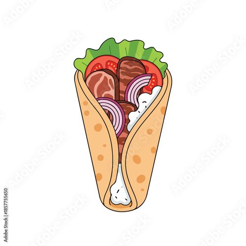 Gyro Wrap with Meat Tomato and Onion.