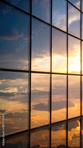 Reflections of Sunset Clouds in Modern Glass Building Windows