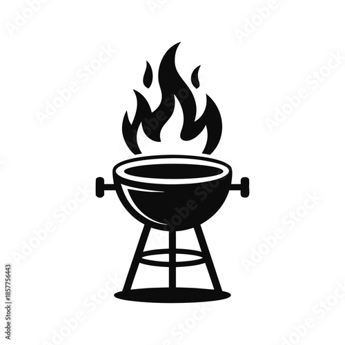 BBQ grill logo with fire flames vector illustration for restaurant branding