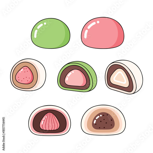 Mochi Desserts with Strawberry and Red Bean Filling.