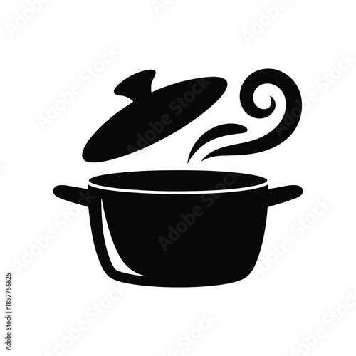 Steaming cooking pot icon with open lid black silhouette
