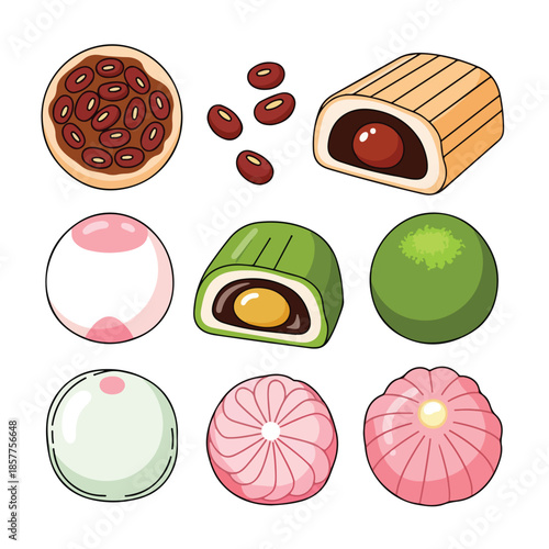 Japanese mochi sweets red bean desserts green tea treats.