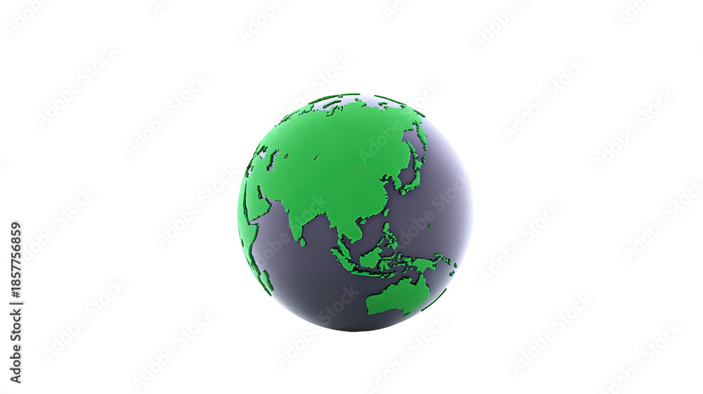 Fototapeta premium Earth globe Asia green blue planet world geography map sphere environmental global nature continent illustration isolated background 3D realistic peaceful science education travel international