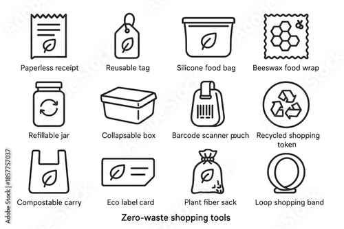 Bag icon paperless reusable vector zero scanner waste shopping jar food plant