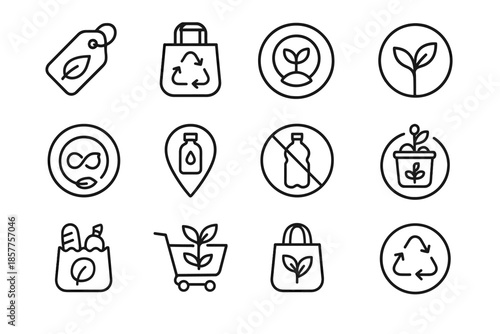 Bulk sustainable cart shopping recycled emblem icons item icon waste reuse vector