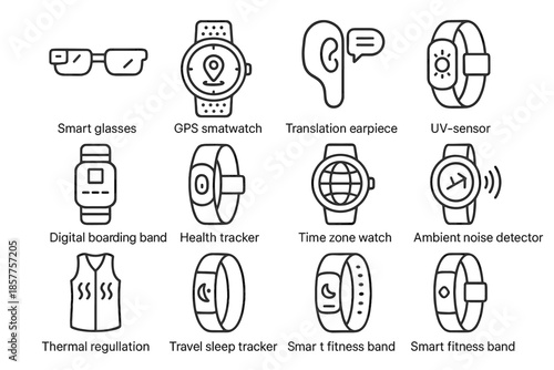 Zone boarding gear noise smart vector travel tracker icon watch biometric ambient