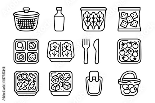 Vial dressing salad container collection cup tomato lettuce combo icon vector