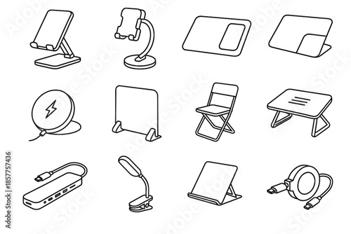 Pad holder vector icons foldable icon phone chair led workstation mobile privacy