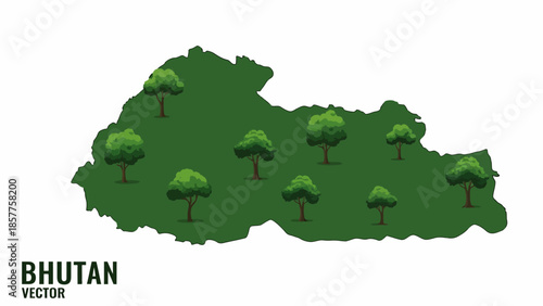 Illustrative green map of Bhutan featuring dense natural forests symbolizing its commitment to