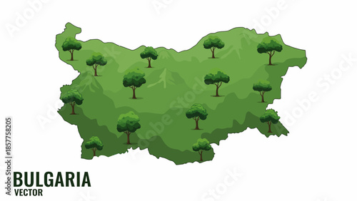 Bulgaria map with lush green trees symbolizing environmental sustainability and vibrant natural