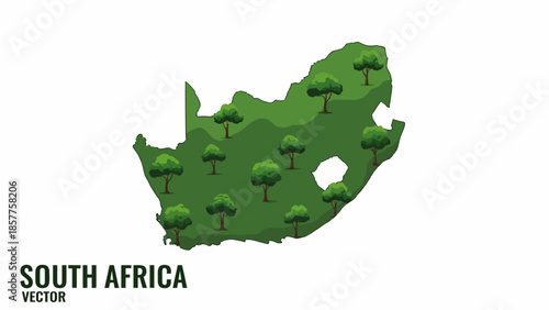 Vibrant green South African map dotted with stylized trees symbolizing ecological richness and
