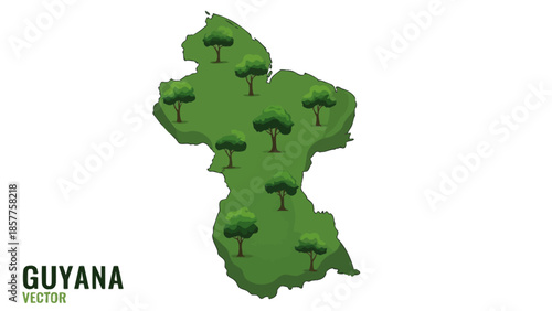Lush green landscape of Guyana map with abundant forest trees illustration vector artwork