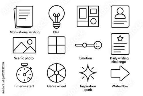 Start lightbulb challenge timer arrow icons photo motivational character icon writing vector