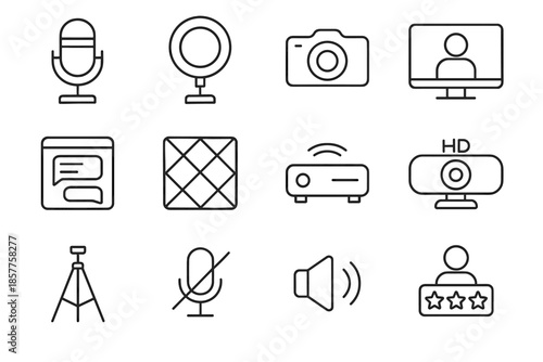 Window vector monitor icon conferencing speaker desktop camera mute icons ring video