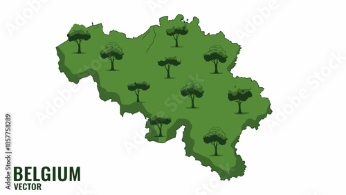 Stylized three-dimensional map of Belgium showcasing its green landscape and ecological commitment