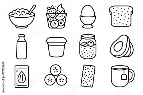 Vector breakfast yogurt bar fruit healthy salad bottle herbal icon packet slices