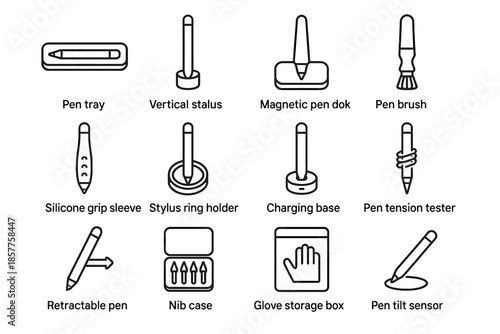 Tools vertical storage sensor nib stylus ring vector pen icon tray tension
