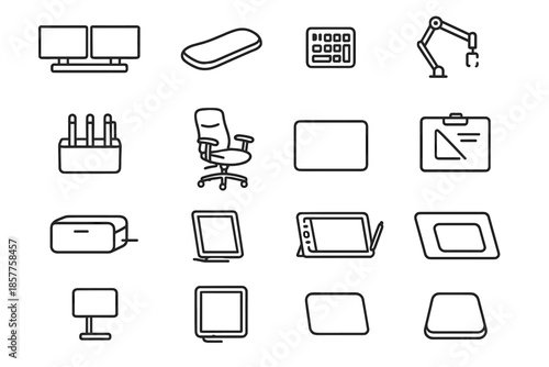 Light standing set cable cushion tray board display professional icon mat vector