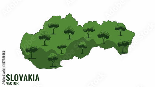 Slovakia's verdant landscape represented by a stylized map featuring numerous trees for
