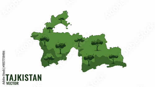 Tajikistan nation outline vector illustration showcasing lush green landscape and natural arboreal