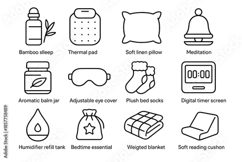 Icon pillow vector roller icons humidifier sleep jar pad aid thermal fold