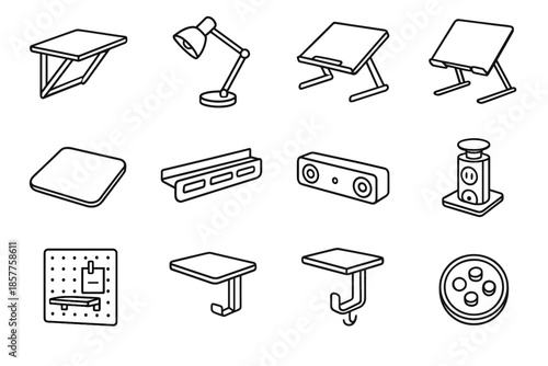 Monitor compact riser office pegboard vector grid stand cable pad icon desk