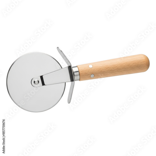 Pizza cutter with wooden handle isolated on transparent background