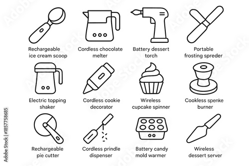 Decorator cordless candy dessert electric rechargeable topping icon vector spreader frosting tools