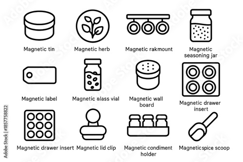 Vial wall top spice tin magnetic board vector scoop icon
