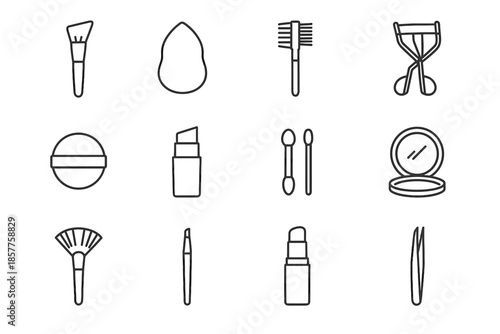 Icon angled minimalist brush curler brow vector foundation puff mirror lash tools