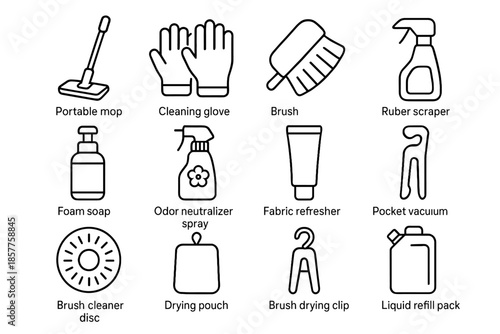 Neutralizer odor pair gear cleaning icon vacuum mobile glove liquid vector disc
