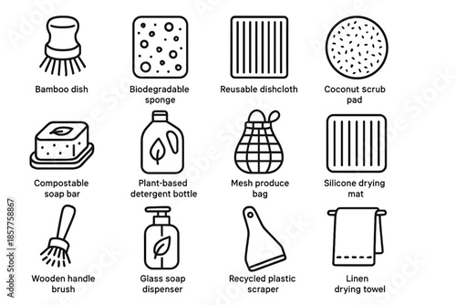 Vector scrub recycled icon linen reusable friendly bamboo drying dish dishwashing handle